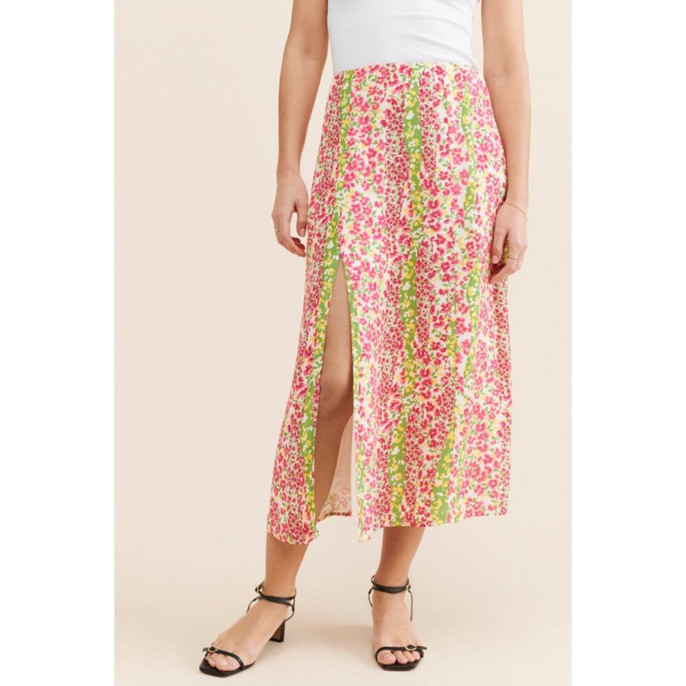 MAEVE BY ANTHROPOLOGIE Women's Floral Side-Slit Midi Skirt Size 0 In Pink Combo